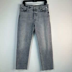 Mother The Scrapper Cuff Ankle Fray Jeans in Shadows In The Grass Gray Womens 31